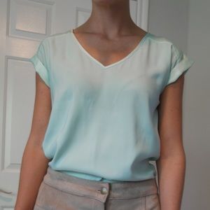 Express light teal silk top